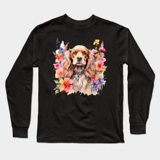 An american cocker spaniel decorated with beautiful watercolor flowers Long Sleeve T-Shirt